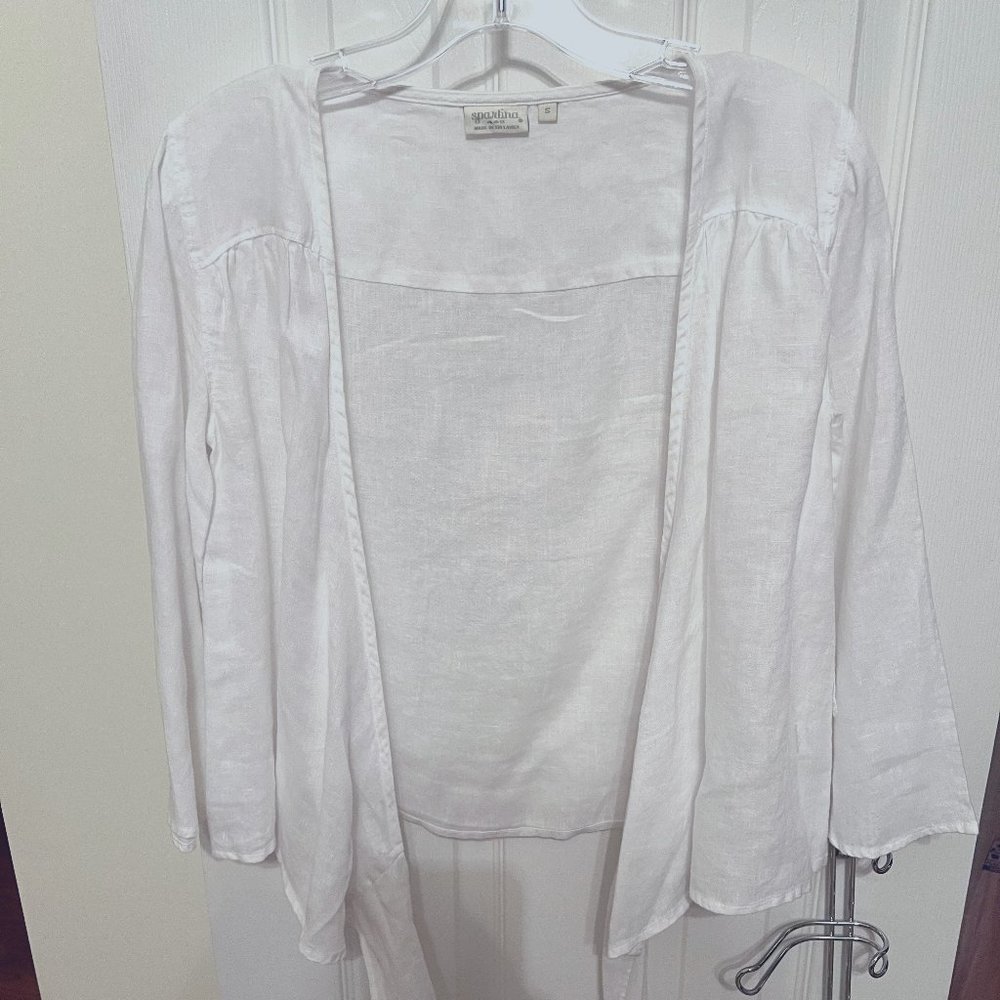 Spartina 449 Pearl White Bell-Sleeve Lanie Linen Wrap Top size small - Picture 2 of 4